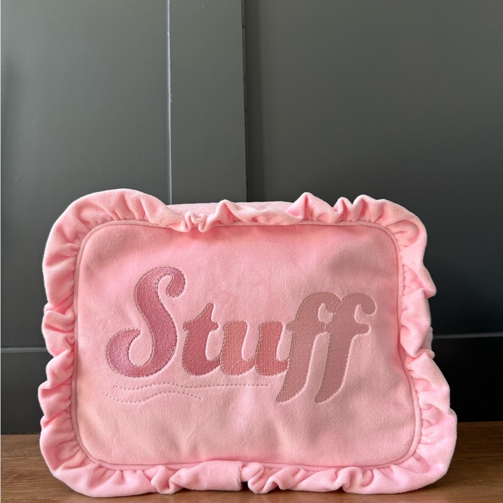 EUC Stoney Clover Lane Pink Velvet Ruffled Large “Stuff” Pouch